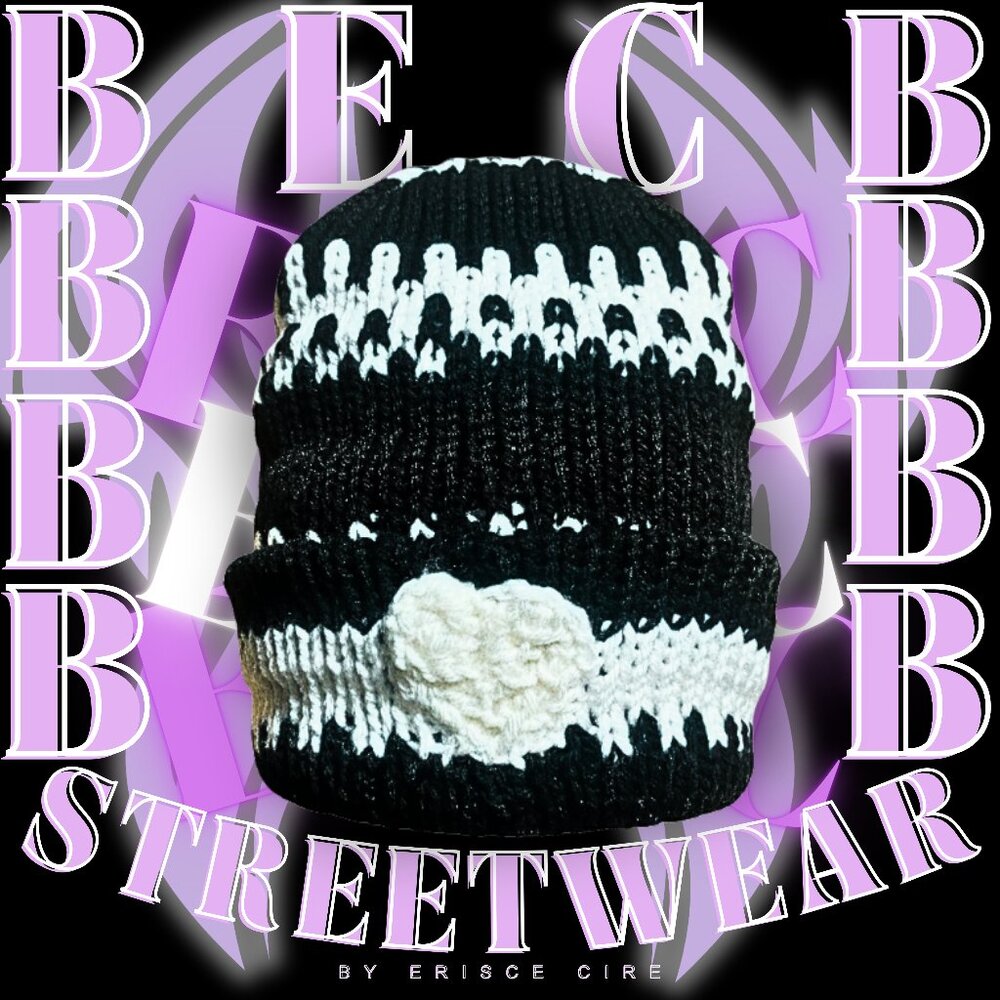 Black /White / Yarn Heart | Hand-knit Beanie by BECB Streetwear BECB